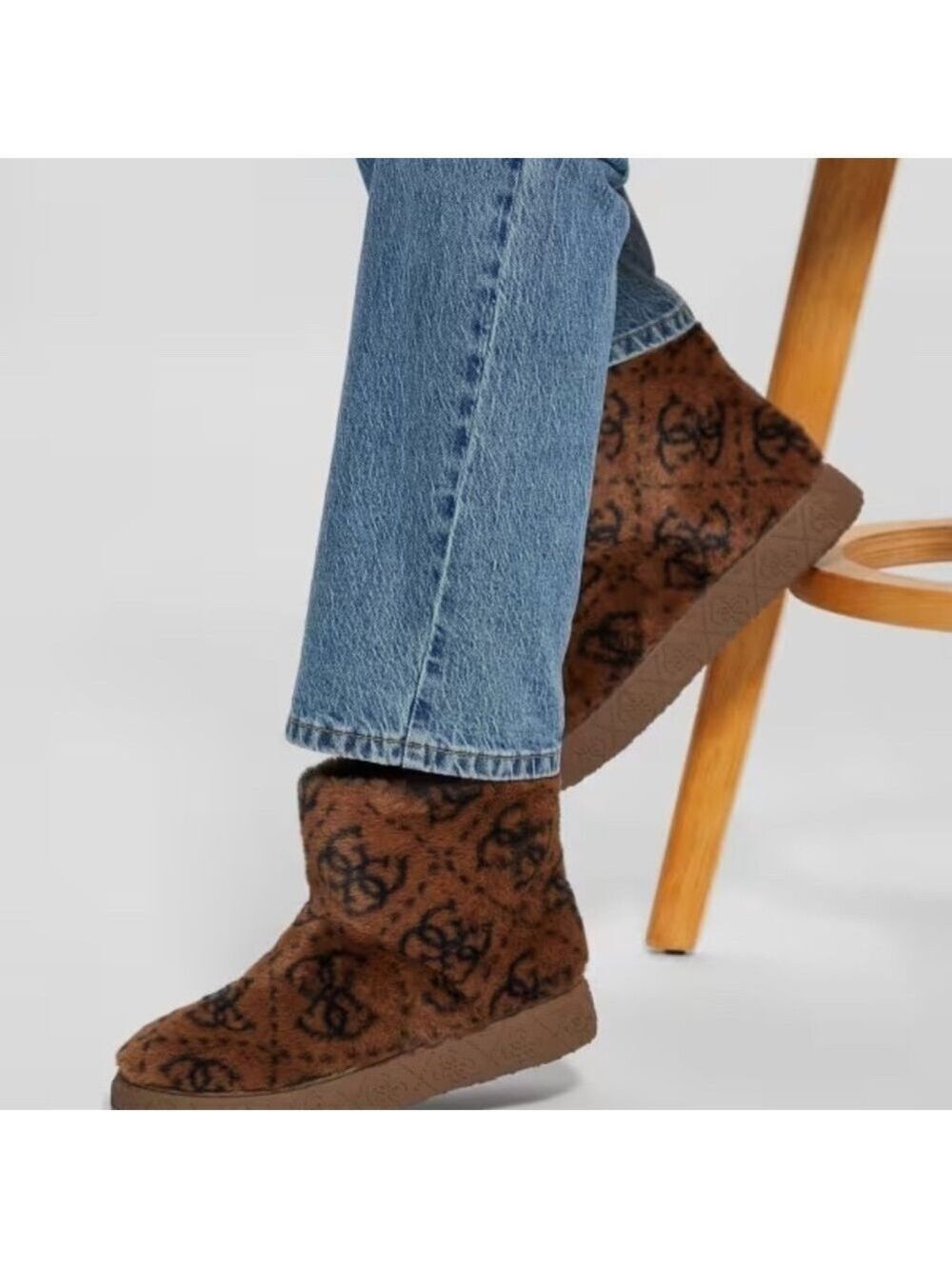NEW Guess Womens United Quattro G Faux-Fur Booties Brown Size 7